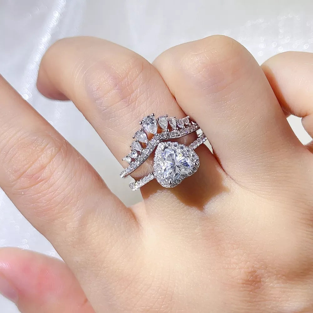 2 Carat 925 Sterling Silver Moissanite Ring Set in Silver, front view