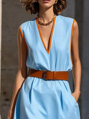 Vibrant Contrast Trim V-neck Dress