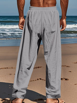 Gray relaxed fit drawstring sweatpants with button-fly and a loose leg