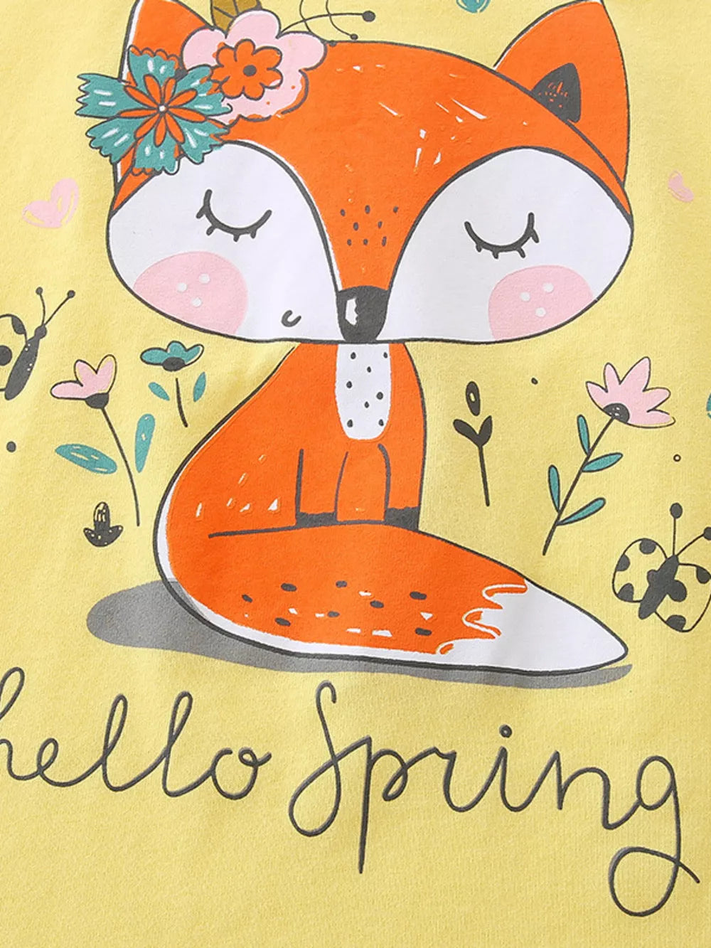 Yellow cotton blend toddler graphic tee with a cute fox and floral print.