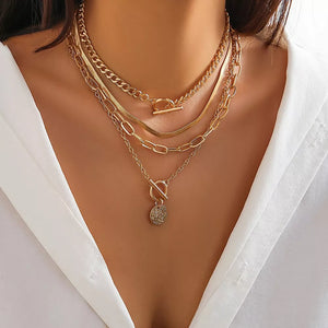4-piece Layered Coin Pendant 18k Gold-plated Necklace in Gold, front view