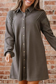 Casual Button-down Dress With Pockets in Dark Gray, alternate angle