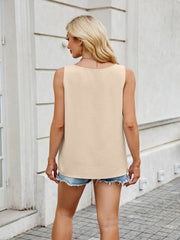 Tan textured tank top with keyhole detail and scoop neck
