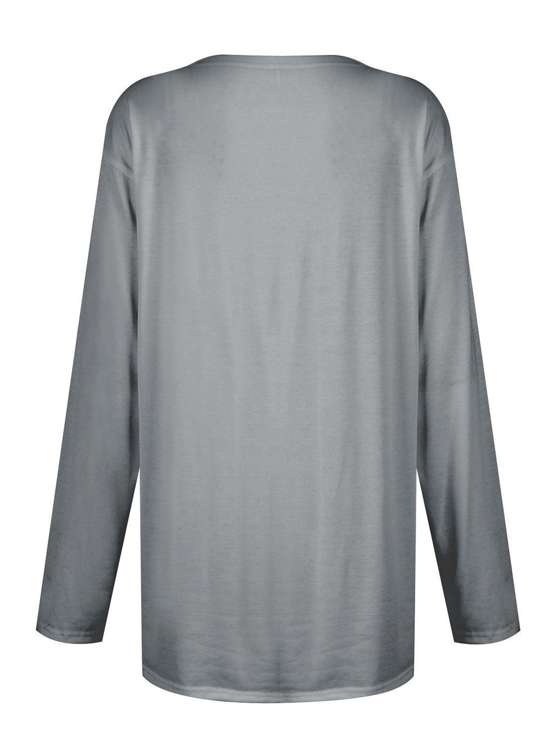 Gray relaxed fit tunic with long sleeves and a crew neck.