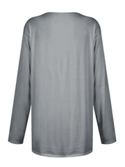 Gray relaxed fit tunic with long sleeves and a crew neck.