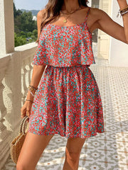 Floral Print Spaghetti Strap Romper, back view