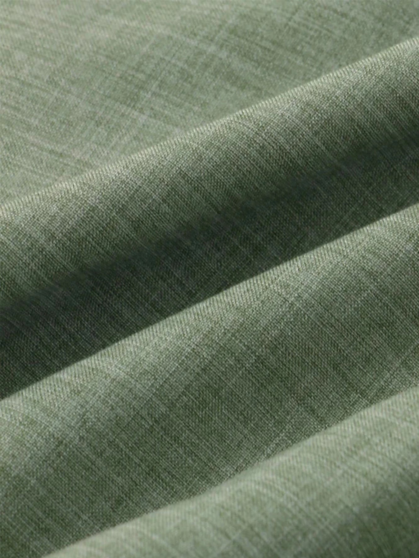 Textured band collar casual shirt in army green fabric detail