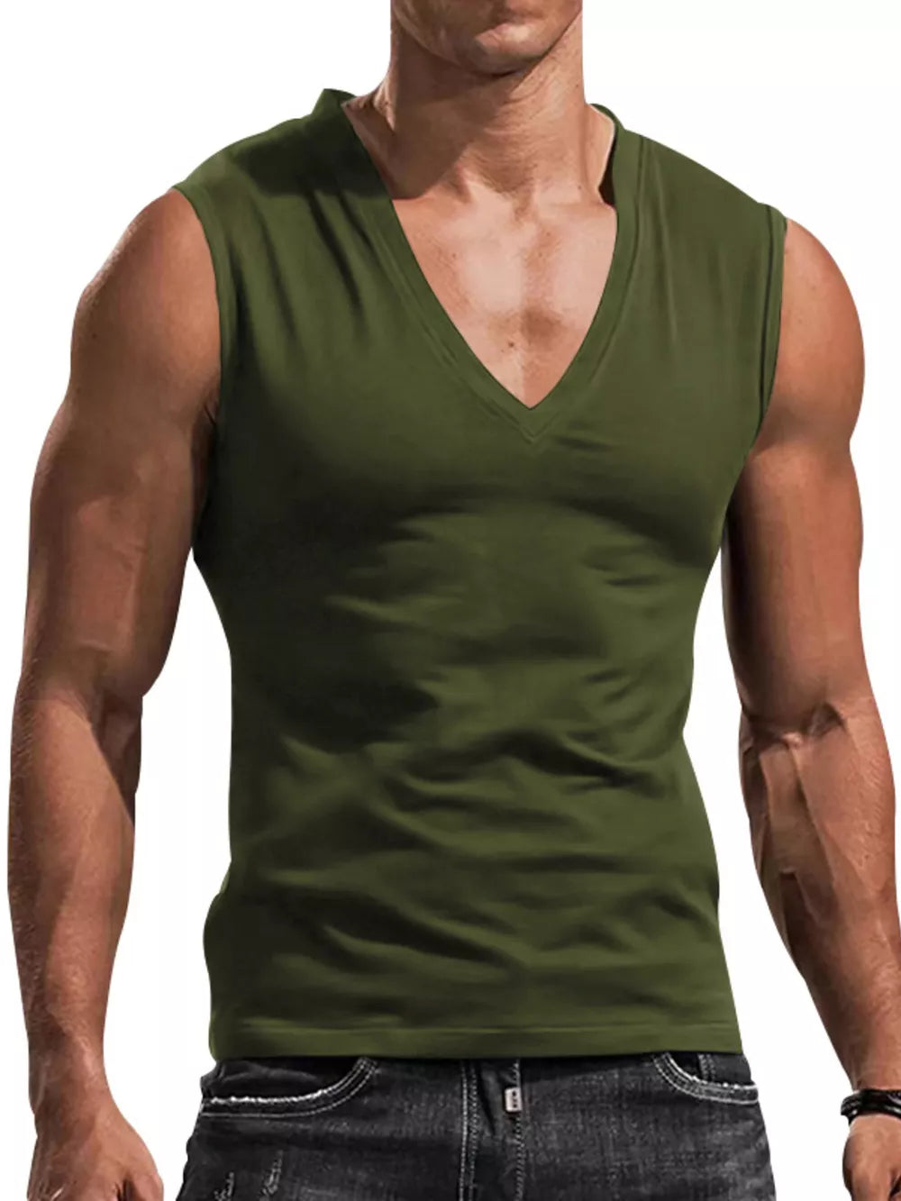 Men's Full Size V-neck Tank Top Plus Size in Royal Blue, side view