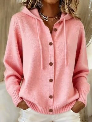 Hooded Button-up Cardigan in Pink, editorial view