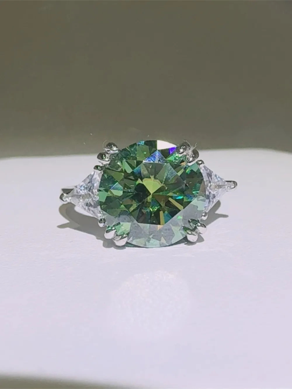 Emerald Prism Silver Ring with turquoise stone and clear side stones