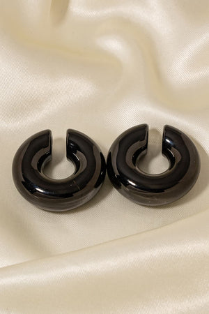 Glossy black crescent cuff earrings with 18K gold-plated finish
