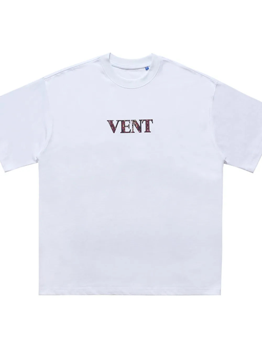 White cotton crew neck t-shirt with bold VENT graphic detail