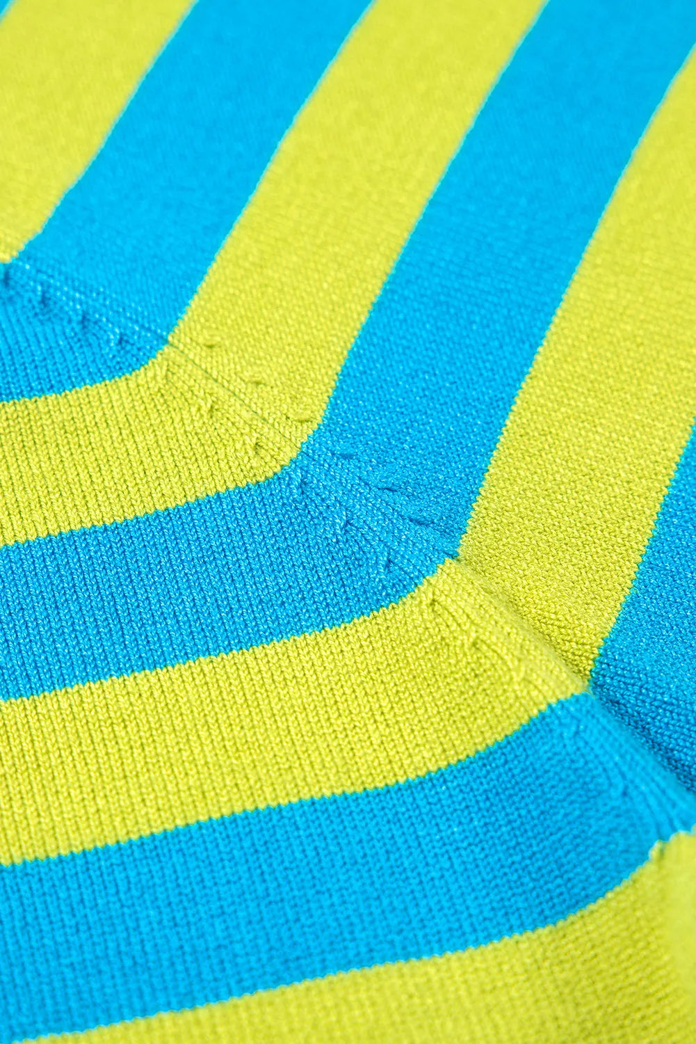 Electric Stripe Crewneck Sweater in Sky Blue with bold horizontal stripes and knit texture detail.