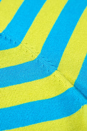 Electric Stripe Crewneck Sweater in Sky Blue with bold horizontal stripes and knit texture detail.