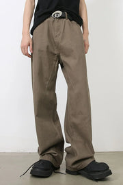 Taupe wide-leg denim trousers with a relaxed fit and casual styling.