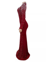 formal gown in black with rhinestone and floor-length