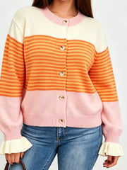 ivory cardigan with color-block and round neck