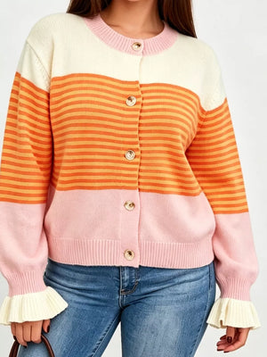 ivory cardigan with color-block and round neck