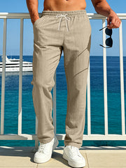 Men's Casual Striped Drawstring Pants Plus Size, front view