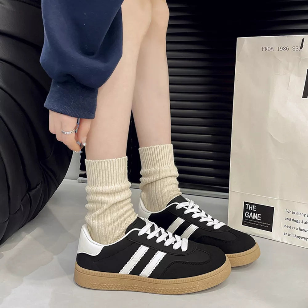 Round Toe Lace Up Sneakers in Black, side view