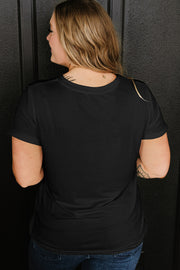 Black cotton crewneck t-shirt with cuffed short sleeves and a relaxed fit.