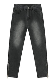 Dark washed denim trousers with split hem zippers