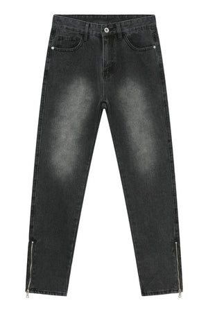 Dark washed denim trousers with split hem zippers