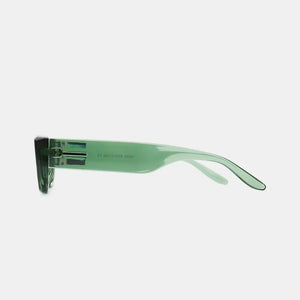 Green smoked acetate angular sunglasses with thick frames and a subtle sheen.