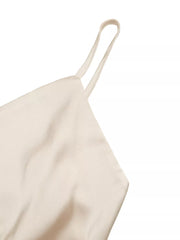 Cream ruched V-neck bodysuit with thin straps
