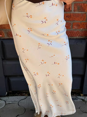 Delicate Floral Satin Midi Skirt