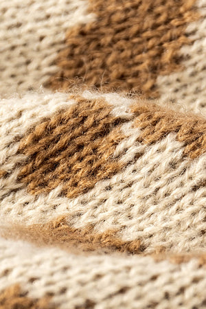 Textured leopard print acrylic beanie in beige and brown.