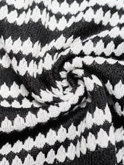 Black and white striped knit maxi dress fabric detail
