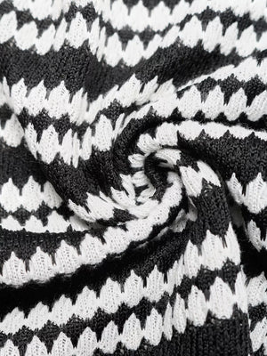 Black and white striped knit maxi dress fabric detail