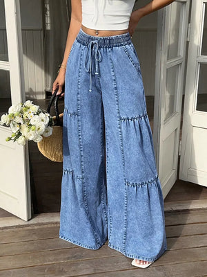 Wide Leg Tiered Jeans, side view