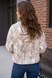 taupe pullover hoodie featuring pocketed and abstract