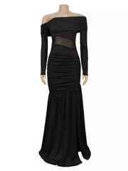 100% polyester Care instructions: Machine wash cold maxi dress in Black with fitted silhouette