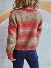 Ombre knit cardigan with a V-neck and button front in multicolor acrylic blend.