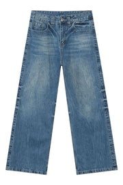 Baggy denim jeans in medium vintage wash with a relaxed fit.
