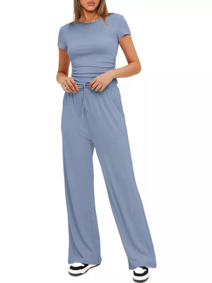 Ruched Short-sleeve Pants in Khaki Color, view 11