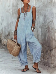 Full Size Striped Wide-leg Jumpsuit Plus Size, close-up detail