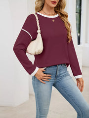 Contrast Trim Long Sleeve Sweatshirt in Black, product detail