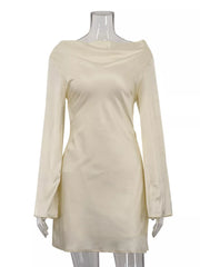 Elegant Backless Mini Dress With Long Sleeves