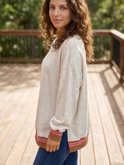 Ribbed Stand Neck Loose Fit Sweatshirt in Light Gray, back view