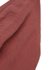Plunging V-neck maxi dress in rose red linen with tiered skirt detail.