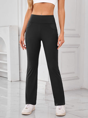 Black flared leg activewear pants with pocket detail