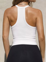 Ribbed Racerback Cami in White, fabric detail