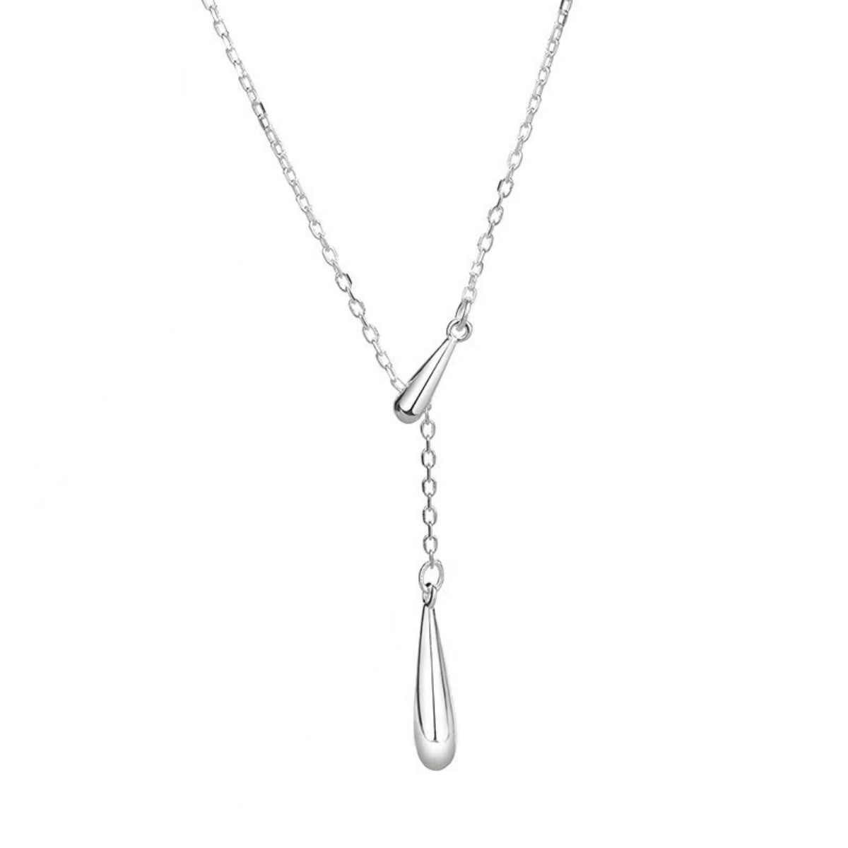 Elegant Y-shaped pendant necklace in sterling silver with a single teardrop charm.