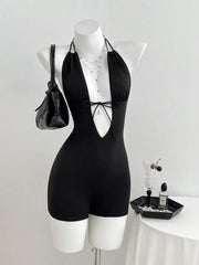 Tied Front Halter Neck Romper, front view