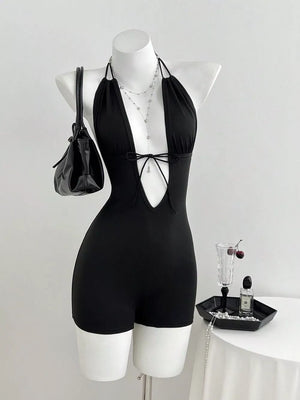 Tied Front Halter Neck Romper, front view
