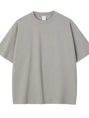 Gray oversized crewneck t-shirt with relaxed fit and short sleeves.